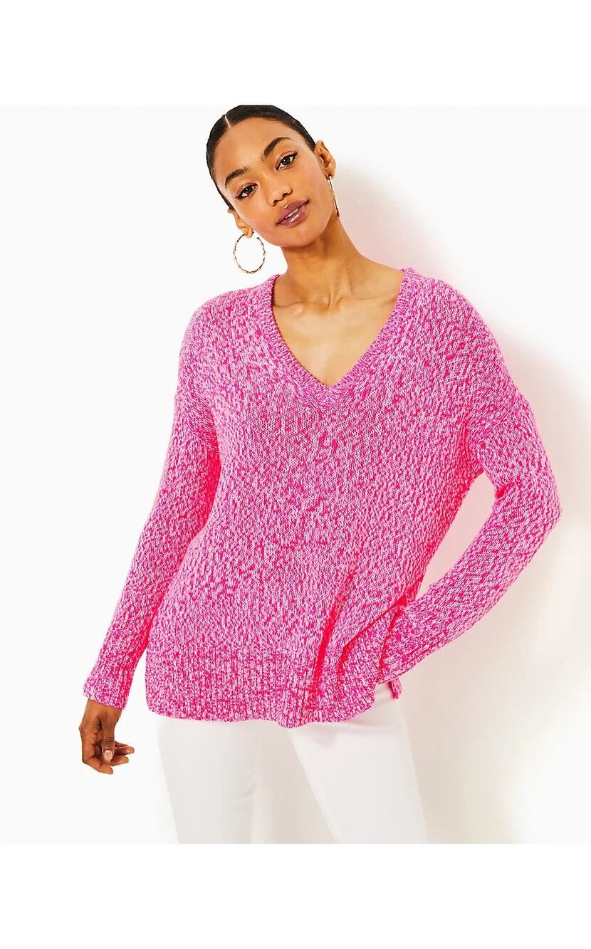 Lilly Pulitzer Bedford Sweater Women's Medium Passion Fruit Pink Marl V-Neck